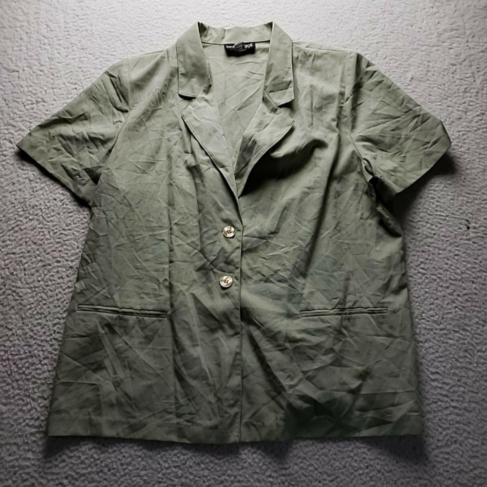 Sag Harbor Blazer Jacket Womens 22W Green Solid Short Sleeve Two Button Career